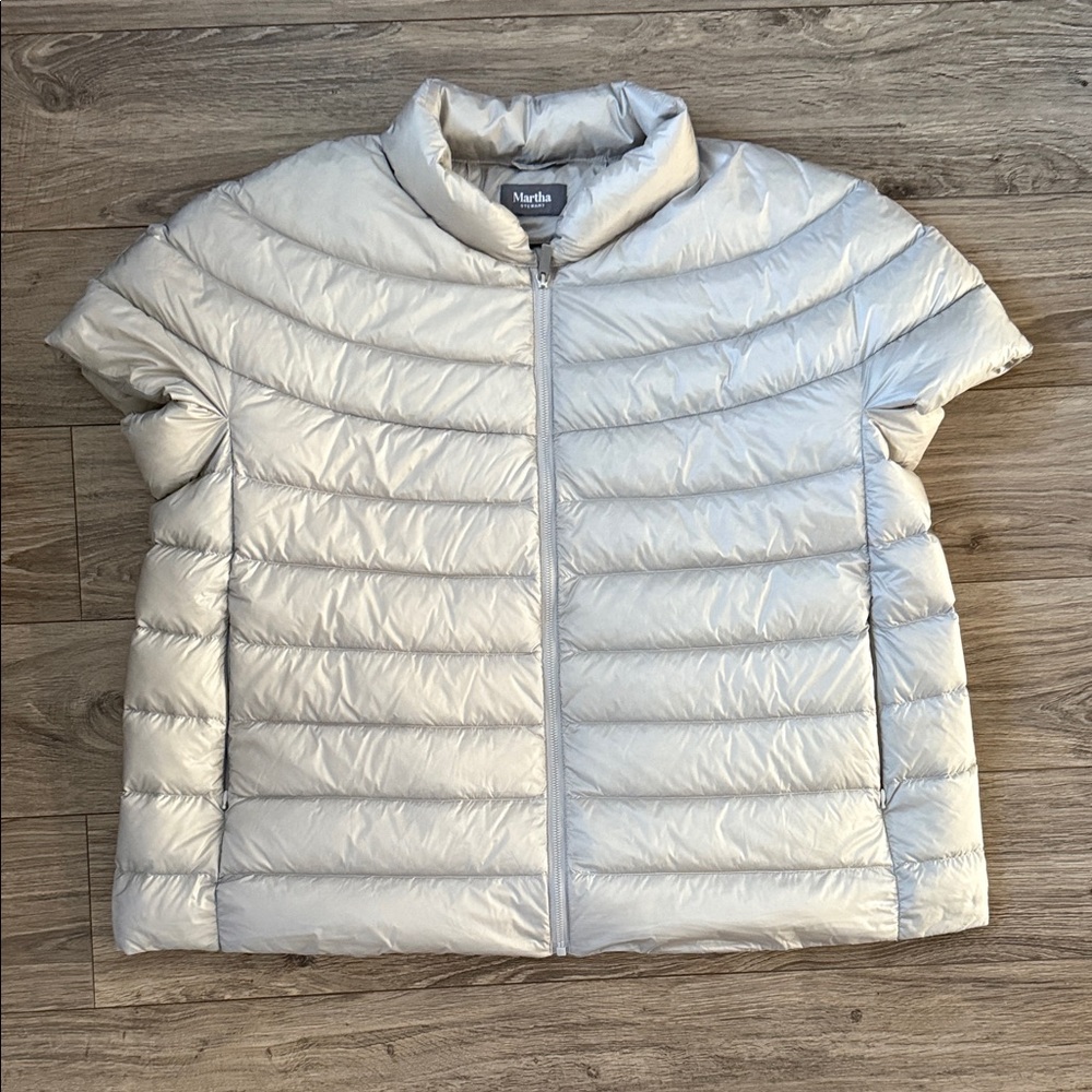 Martha Stewart Silver Puffer Jacket short sleeves sz 14 new